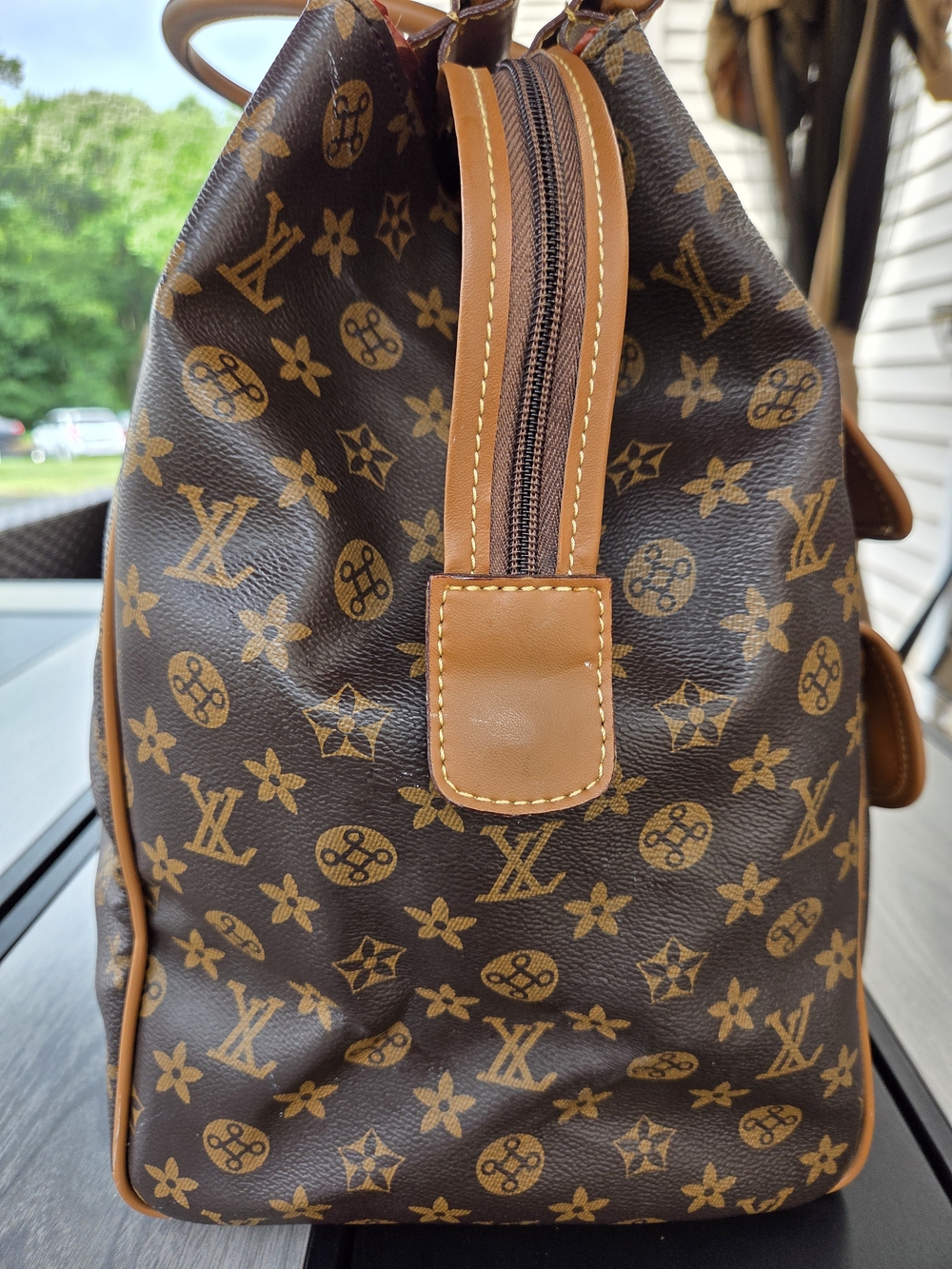 Large Brown Monogram Travel Duffel Bag Carry On Weekender 20" Multi Pocket - Picture 5 of 16